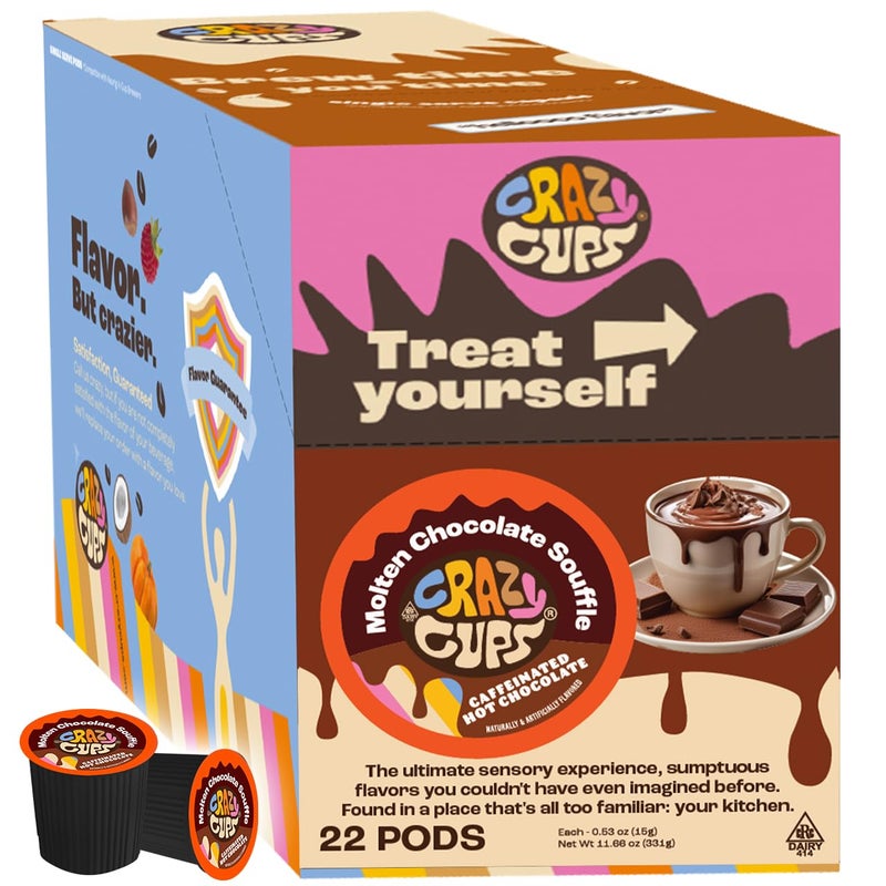 Crazy Cups Caffeinated Hot Chocolate, Molten Chocolate Souffle Pods For Keurig K Cups Machines, 100 Mg Of Caffeine Coffee Substitute Hot Cocoa Pods, 22 Count - Image 1